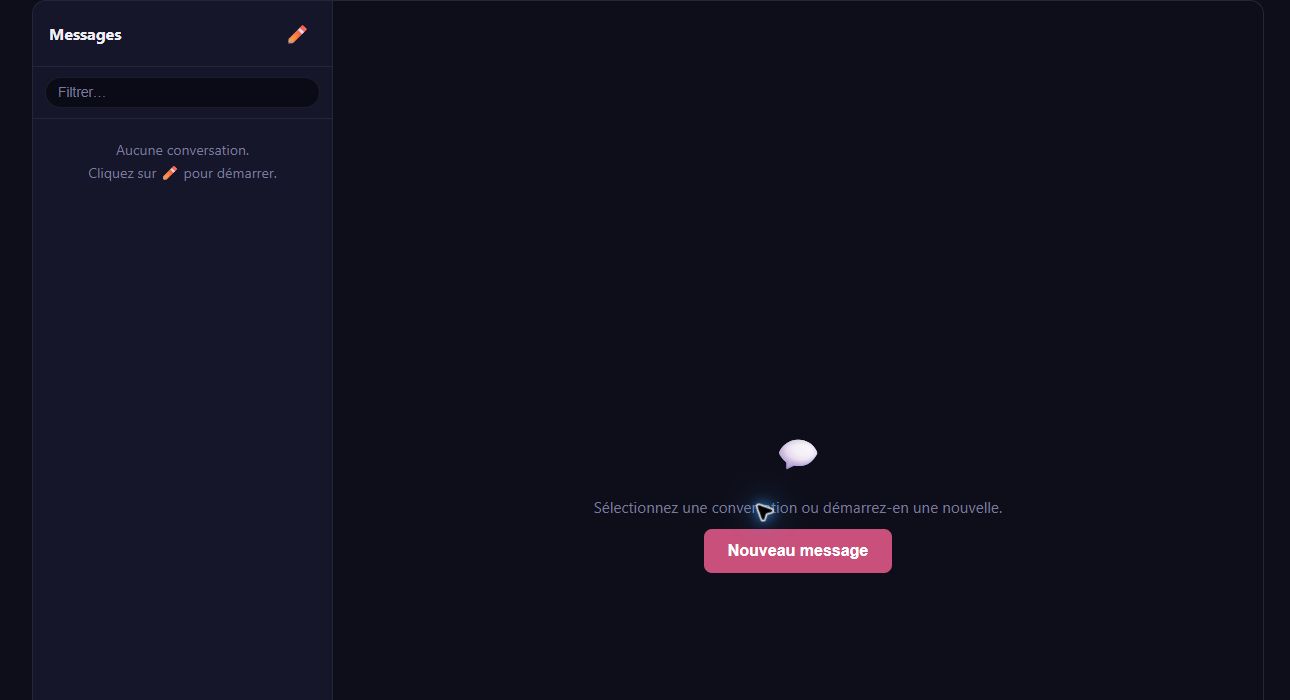 Interface du chat privé sans conversation sélectionnée