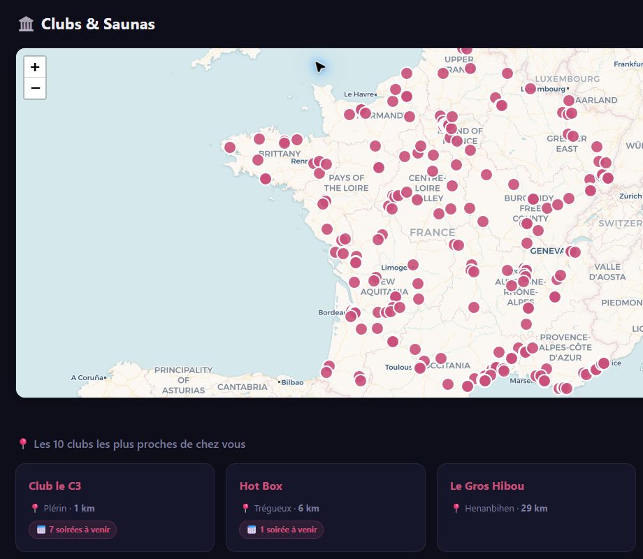 Carte des clubs et liste des établissements les plus proches